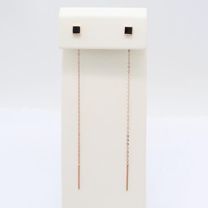 Exquisite Russian Purple Gold Black Agate Square Earphone Temperament Simple Rose Gold Plated Square Earphone Jewelry (rose gold plated pair)