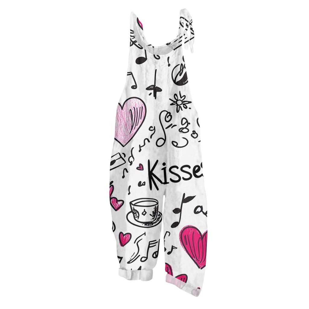 Women's Jumpsuit  Print Casual Loose Vintage Shoulder Strap Cotton Linen