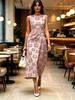 Round Neck Sleeveless Midi Dress Cat Print Pink Color Womens Modern Elegant Casual Fashion Spring Summer Autumn Womens Clothing