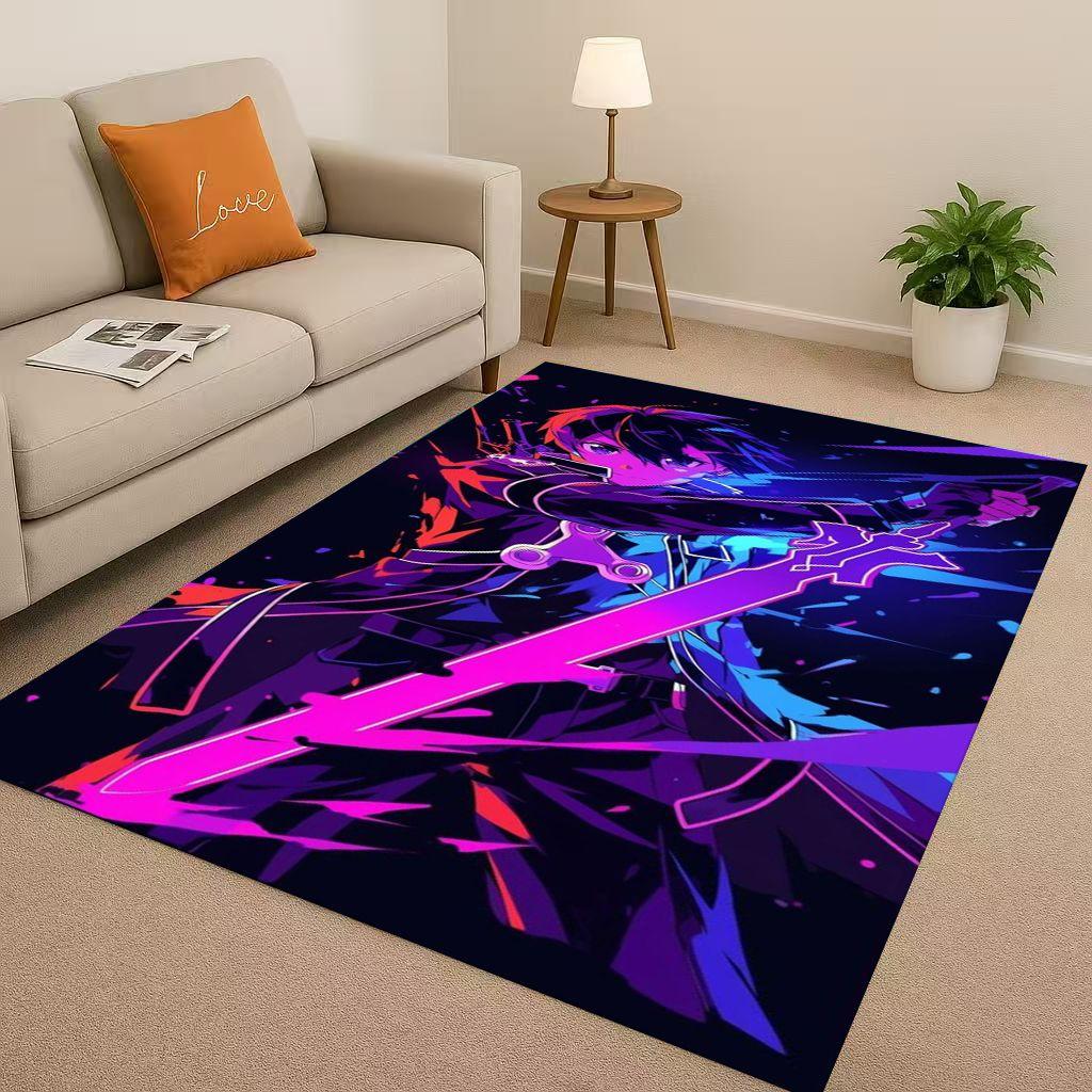 3D Sword Art Online SAO Cartoon Kirito Yuuki Asuna Living Room Non-Slip Area Rug Soft Carpet for Bedroom Sofa,Home Decor Doormat