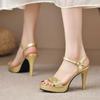 Gold Silver Glitter High Heel Sandals for Women Summer 2025 Ankle Strap Platform Pumps Woman Sexy Stiletto Heeled Party Shoes