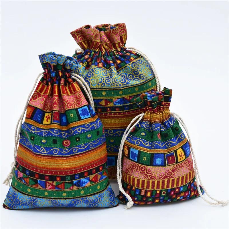 1/2/10 Stück Ethnischer Stil Baumwoll-Leinen Kordelzug Tasche Aufbewahrung für Buddhistische Perlen Schmuck Münzbörse Kleine Dinge Sortiertasche