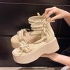 2025 new summer muffin fairy style Roman sandals women's platform heightening outer wear with skirt wedge heels high heels