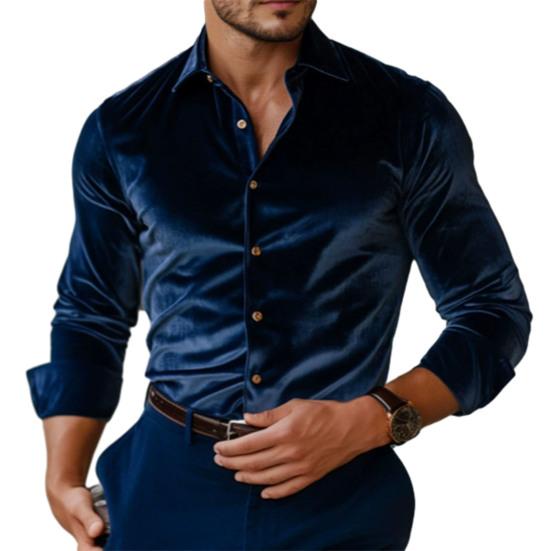 Męska Koszula Aksamitna z Długim Rękawem Zapinana na Guziki Kołnierzyk Gładki Kolor Casualowa Formalna Koszula na Imprezy Randki Biuro