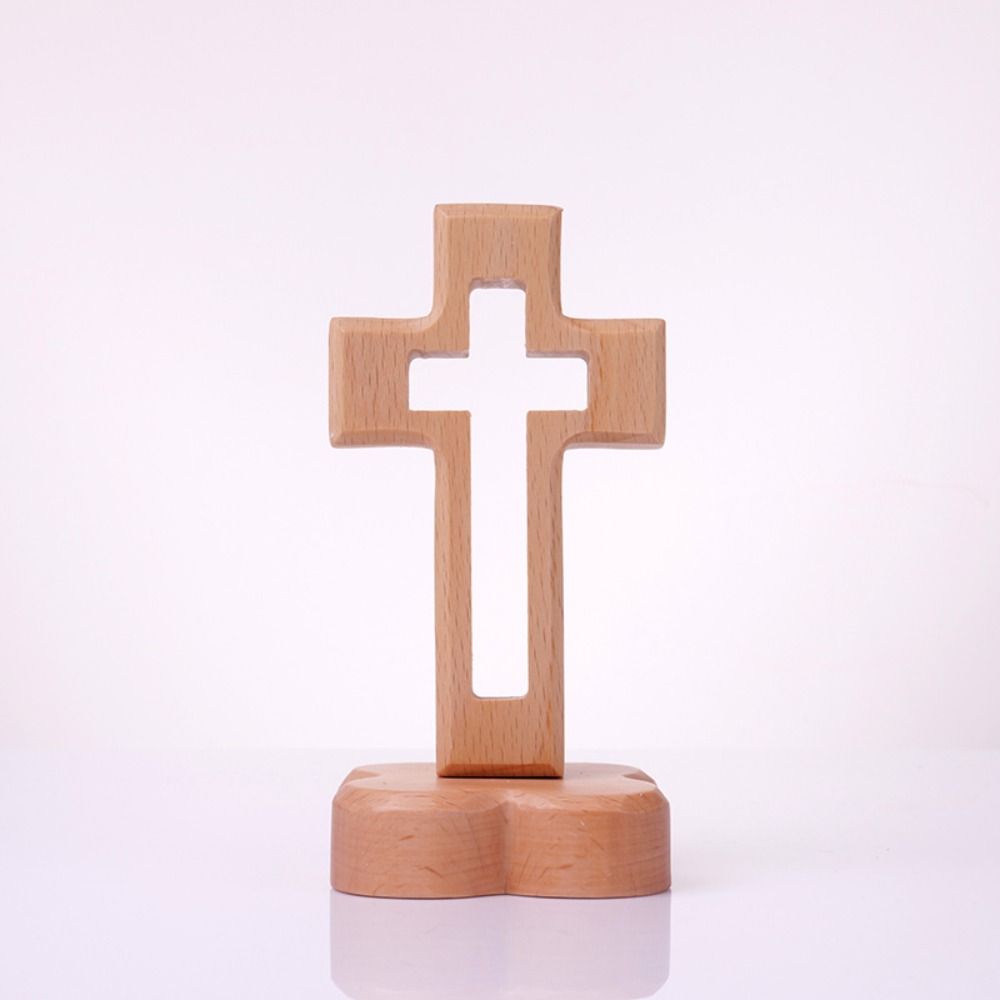 Standing Wooden Crosses Vintage Crucifix Sculpture Art Religious Crosses Ornament Desktop
