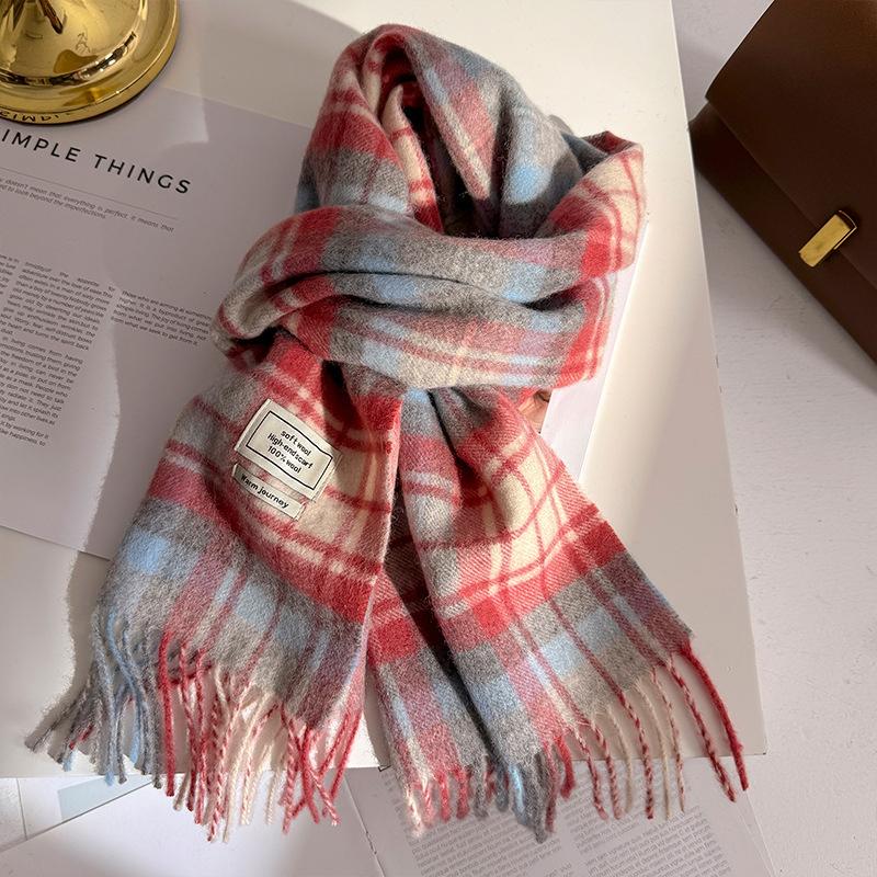 100% Pure Wool Winter Scarf for Women Long Warm Cashmere Scarves Hijab Lady Plaid Shawl Wrap Female Pashmina Bandana Headscarves