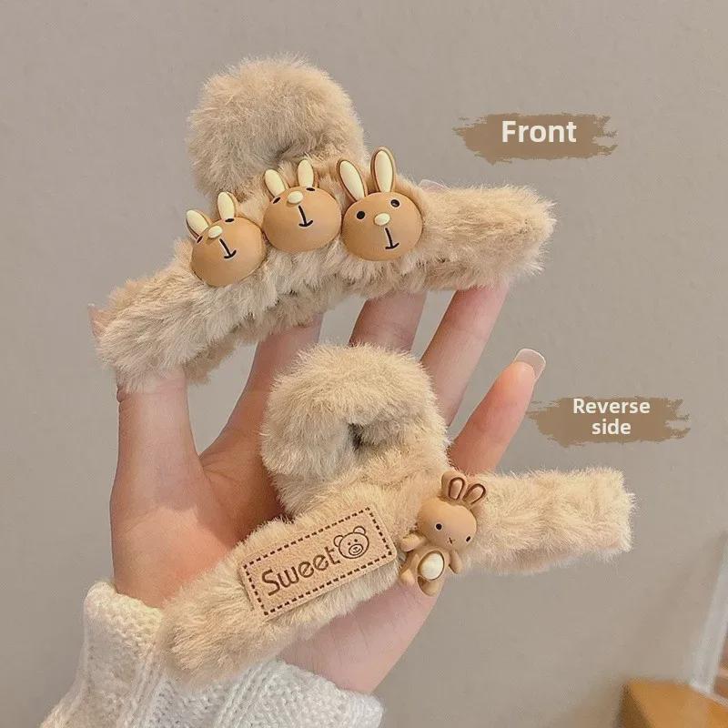 Plüsch-Haarspange für Herbst und Winter – Große Hai-Klammer im Ins-Stil für Damen