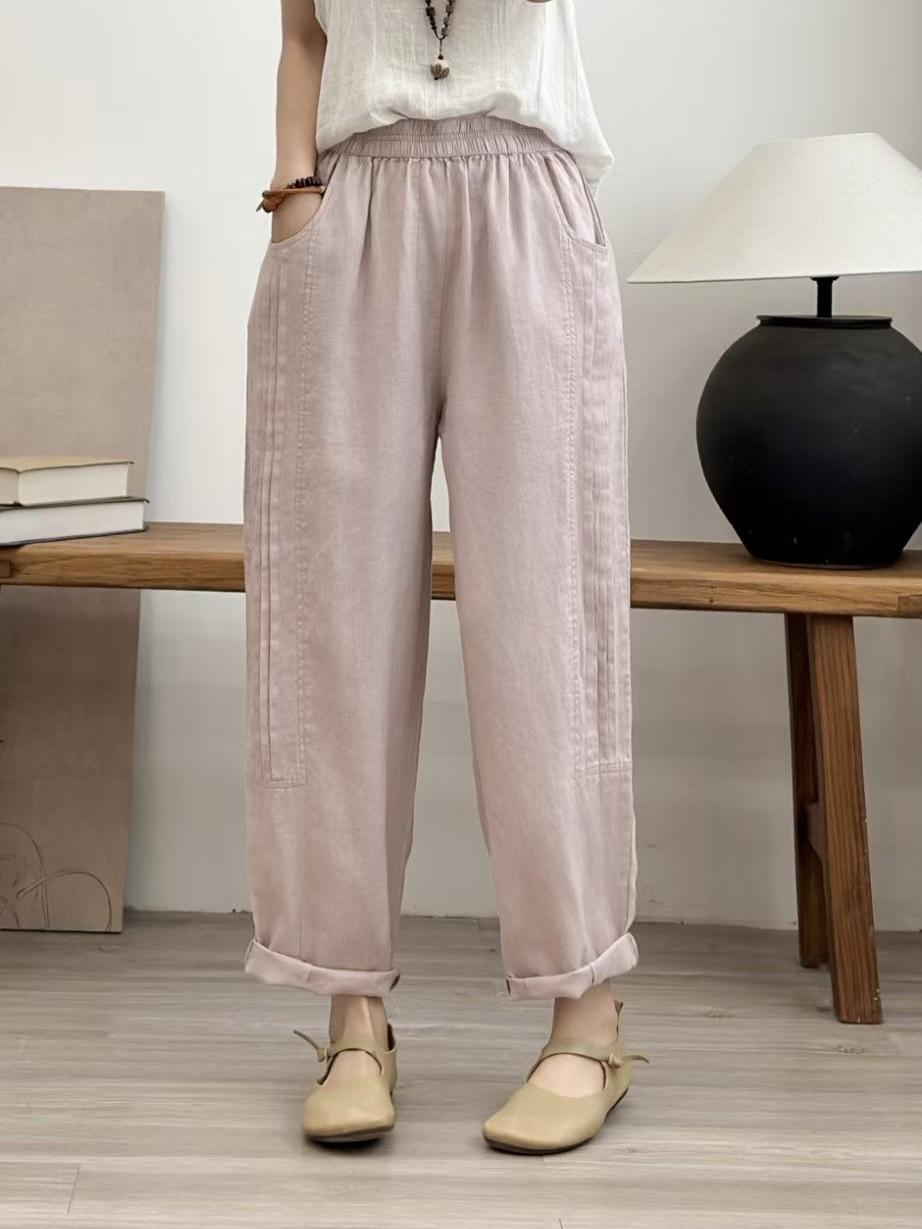 

2026 Spring Women s Casual Linen Harem Pants - Solid Color, Stylish, and Slimming Loose Fit. One Size