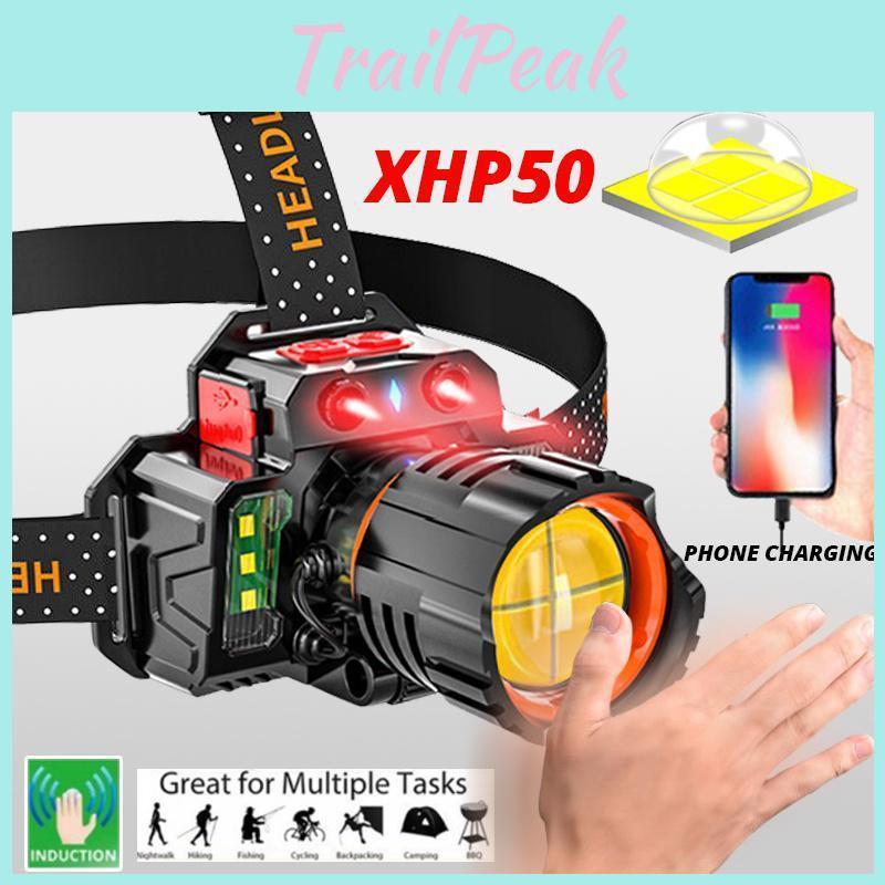 Xhp50 Led Headlamp Super Bright Waterproof 5 Modes Flashlight Usb Rechargeable Fishing Adventure Camping 18650 Headlight