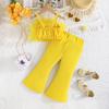 Girls' Fashion Set: Summer Children's Solid-Color Tank Top with Tulle + Flared Pants Set