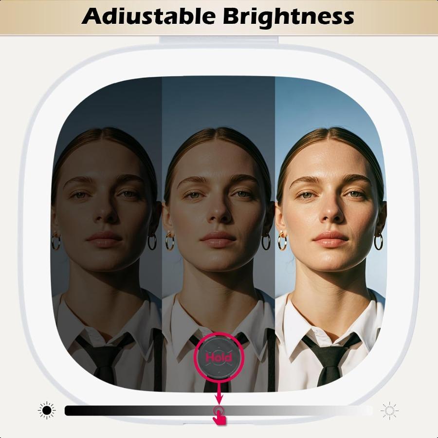 Adjustable Brightn Compact Mirror Lighted Travel Mirror with 1X 10X Magnifying Double Sided Mini Dimmable Portable for Handbag