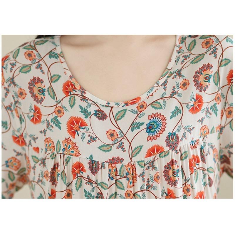 DIMANAF New 2026 Summer Beach Women Plus Size Lady Long Dress Loose Oversize Cotton Vintage Floral Print