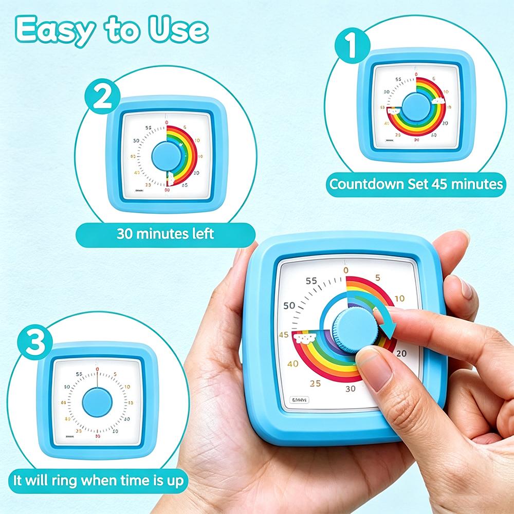 Rainbow Visual Timer for Kids 60-Minute Silent Countdown Visual Time Management Clock for Homework Reading Classroom Kitchen3