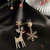 Christmas Crystall Elk Antlers Imitation Pearls Stud Earrings Animal Deer Earring for Girls Jewelry Gifts Accessories for Women