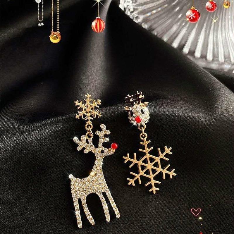 Christmas Crystall Elk Antlers Imitation Pearls Stud Earrings Animal Deer Earring for Girls Jewelry Gifts Accessories for Women