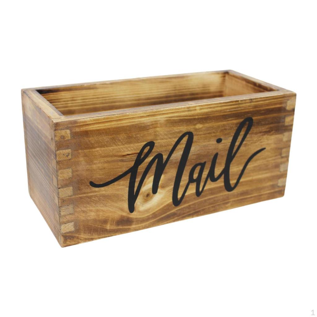 Wood Mail Box Storage Holder Letter Desk Organizer Rustic Basket Tabletop Mailbox for Home