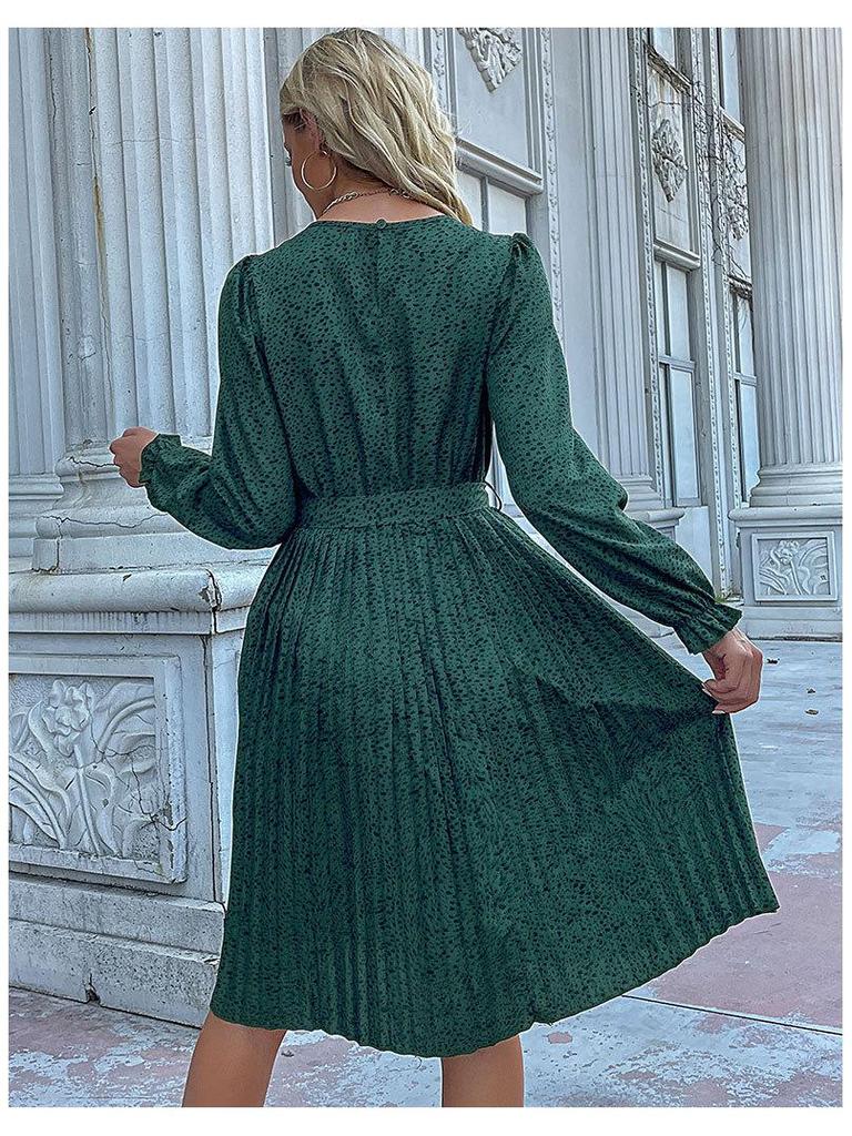 2024 Autumn Women's Long Sleeve Tie-up Leopard Print Dress