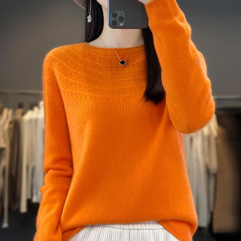 Μονόγραμμη Έτοιμη για Φόρεση Καρντιγκάν με Στρογγυλή Λαιμόκοψη για Γυναίκες Φθινόπωρο και Χειμώνα Νέο Πλεκτό Πουλόβερ με Κυλινδρικό Στρίφωμα και Διάτρητο Σχέδιο Ευέλικτο Μοντέρνο Βασικό Τοπ