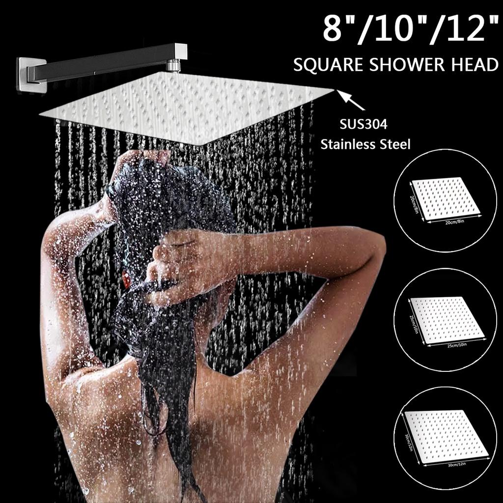 Ultra-thin Rainfall Shower Head Silver Stainless Steel Square Rain Shower 8/10/12 Inches Head Pressurized Big Shower Head