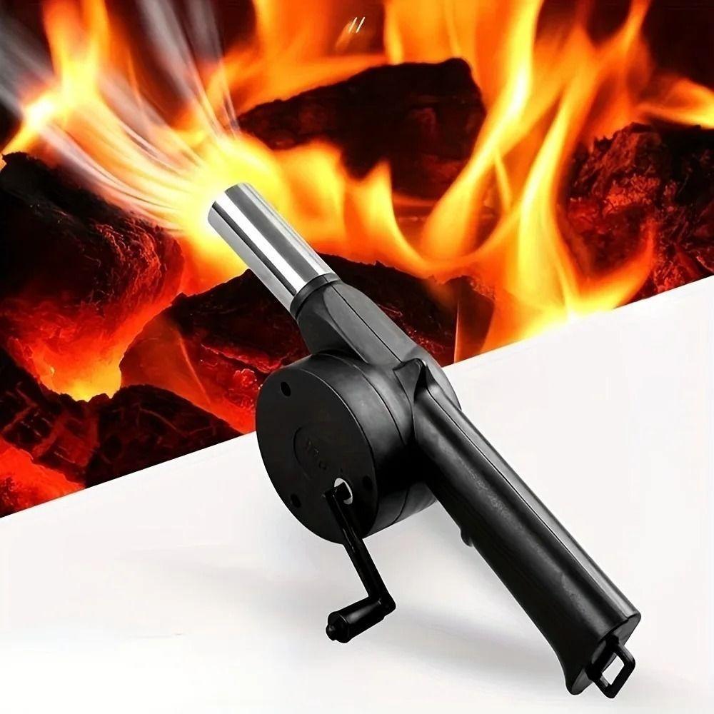 Durable Hand-cranked Air Blower Black BBQ Grill Fire Bellows Tools Barbecue Fan Outdoor