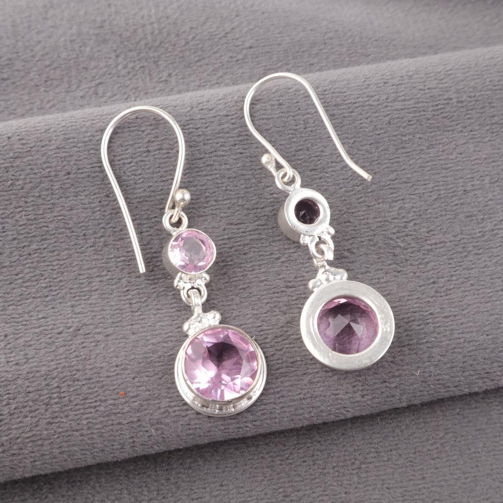 Piatră prețioasă Morganit Argint Sterling 925 Bijuterii lucrate manual Cercei formă rotundă EE-160-6