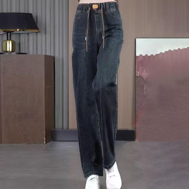 2025 Elastic Fleece-Lined High-Waisted Slimming Straight-Leg Jeans for Autumn/Winter