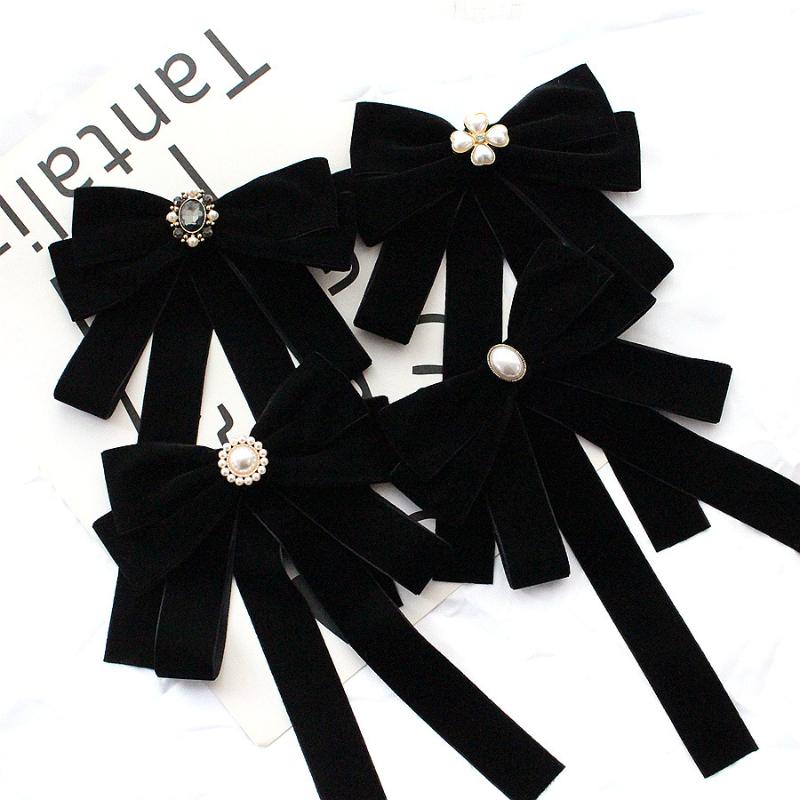 Black Bow Tie Rhinestone Bowknot Brooches For Women Shirt Collar Corsage Jewelry Clothing & Accessories
