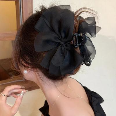 Fashion Mesh Bow Grip Clip Female Ponytail Braid Hair Clip Elegant Girl Hair Clip Hair Accessories Gift Shark Clip Headwear