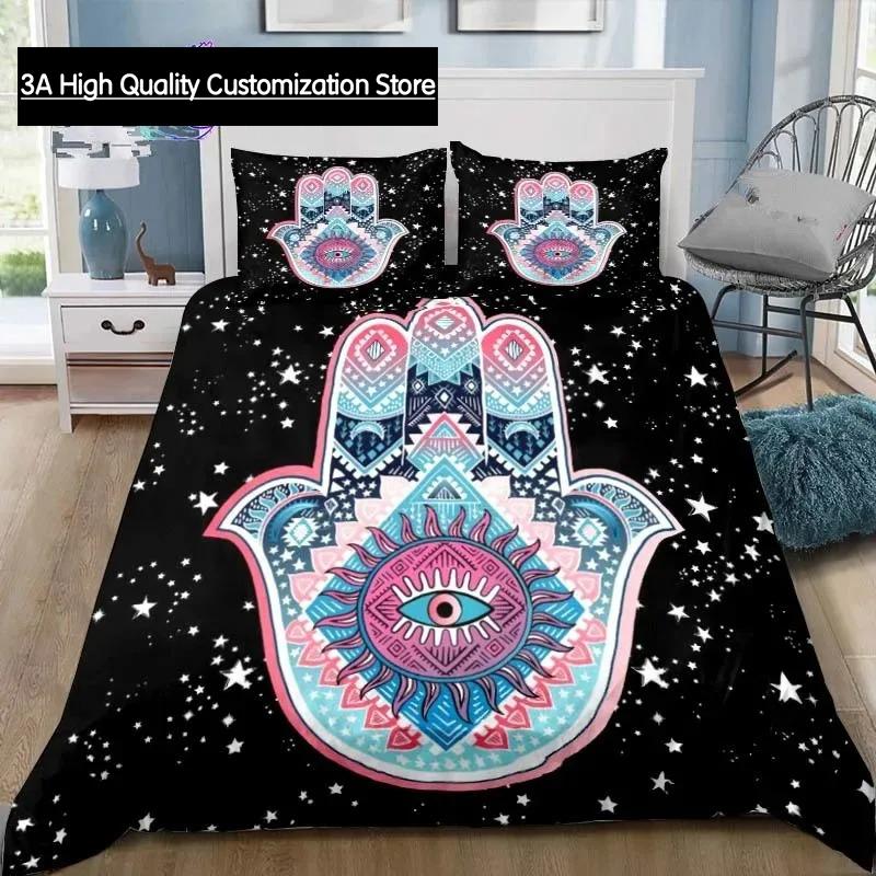 Hamsa Hand Bohemia Bedding Set Single Twin Full Queen King Size Bed Set Adult Boys Bedroom Fatima Hand Bed Linen Lucky Hand