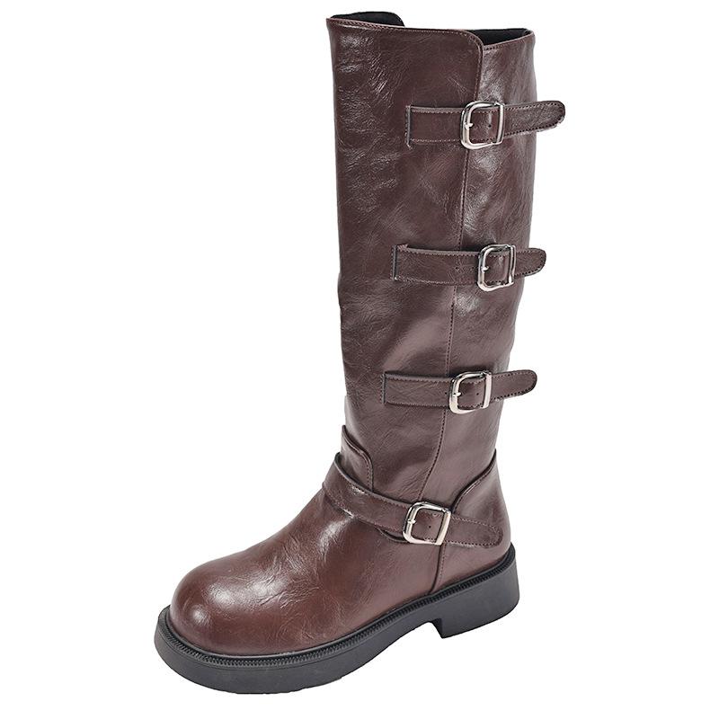 Maillard bruna brittiska platåhöjande stövlar damstövlar 2025 nya höst tunna tjock klack ridstövlar