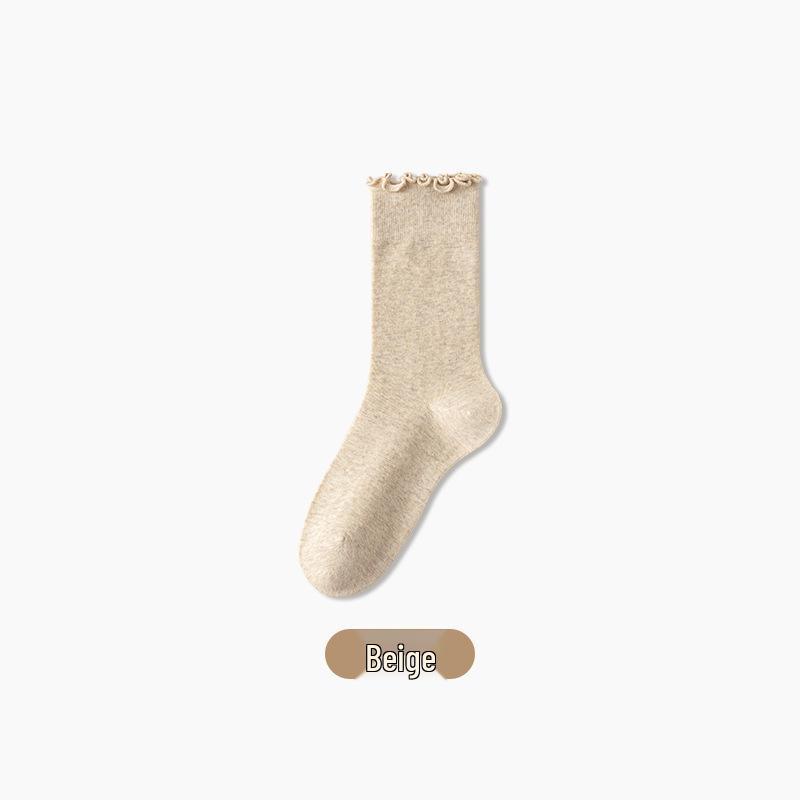 Women's Lace Ruffle Mid-Calf Socks - Spring/Fall Style, Perfect with Birkenstocks, Postpartum-Friendly, Long Socks for Autumn/Winter