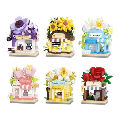 Mini Blumenhaus Laden Straßenansicht Bausteine Mikroblöcke DIY Handgemacht Kinderspielzeug Geschenkset Ornamente