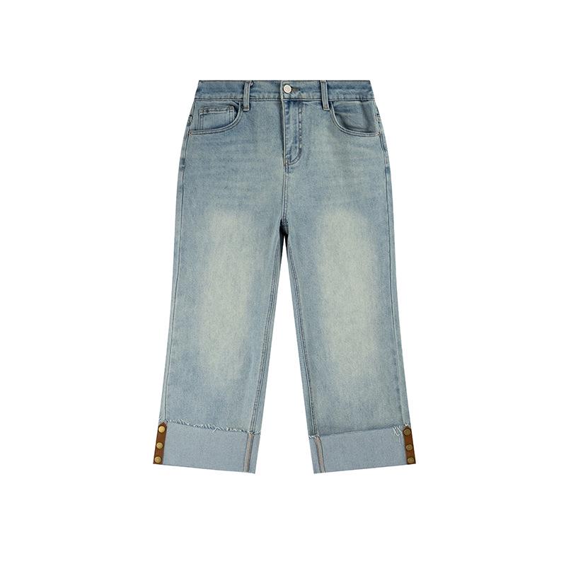 Shuangtian 2026 Spring Plus Size Women s Decorative Button Straight-Leg Folded Jeans YC387 4XL