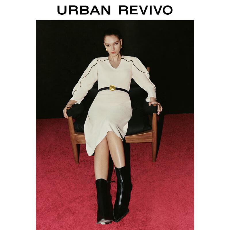 

UR 2024 Spring Color-Block Belted V-Neck Dress S