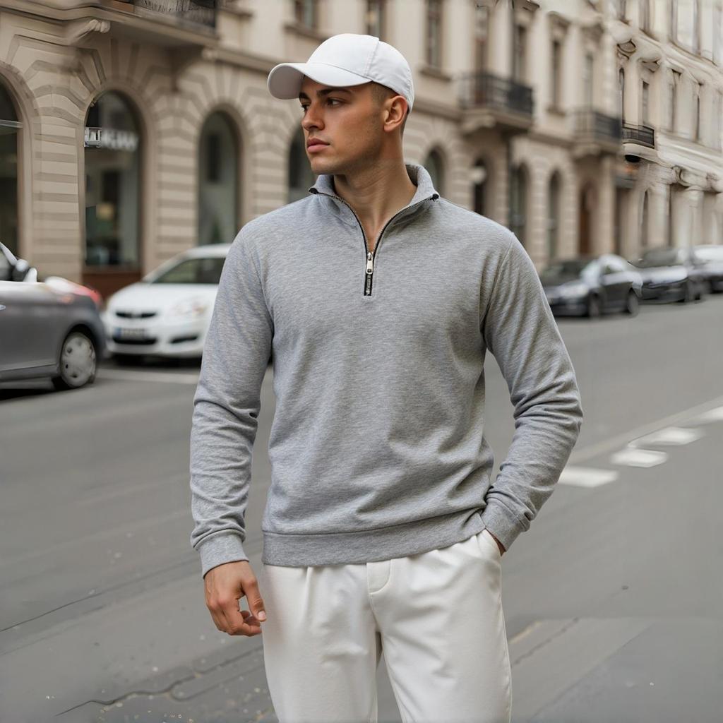 Men's Quarter Zip Pullover Sweater - Solid Color Long Sleeve Casual Top Slim Fit Half Zip Sweatshirt for Autumn & Winter Outwear
