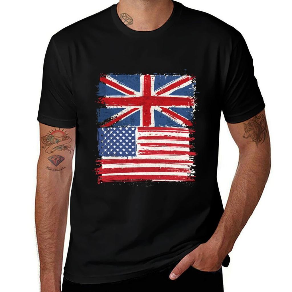 USA and Uk Flag TShirt Big Size Crew Neck TShirt