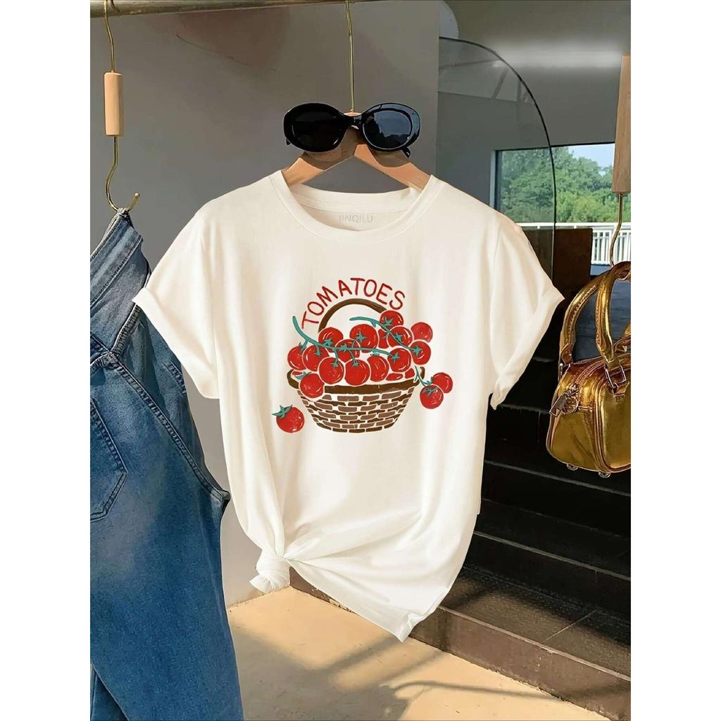 Wo Funny Tomato Graphic Tee Red Tomato Design Summer Short Sleeved Harajuku Streetwear Tops Tees Aesthetic Clothes