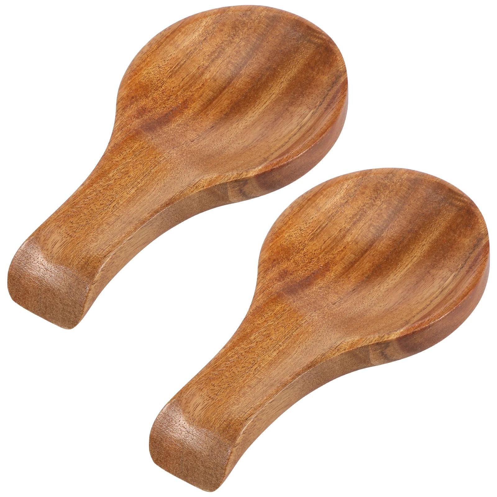 

2Pcs Wooden Spoon Rest Multipurpose Countertop Utensil Holder Tableware Tray Cooking Spoon Holder for Kitchen Ladles Spatula