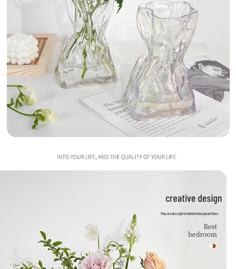 European Style Transparent Glass Vase for Creative Flower Arrangements - High-End Décor for Living Room or Desktop.