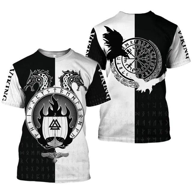 Viking Symbol Printing T-shirt Men's Summer Short-sleeved Harajuku Shirt Hip-hop Men Women Fashion T-shirt