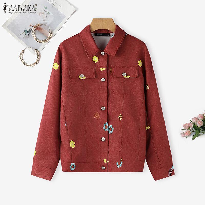 ZANZEA Women Casual Turn Down Collar Long Sleeve Print Blouse