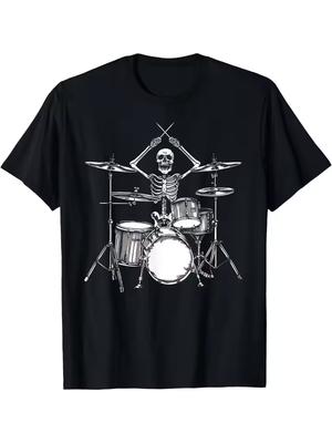 Vintage Women's Funny Skeleton Drummer Graphic T Shirt Men Tee Summer Oversize Casual Streetwear Novelty Breathable Comfortable