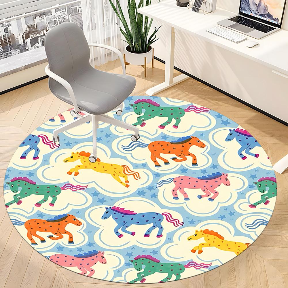 1pc Horse Cloud Office Round Area Rug, Under Office Chairs Bedroom Living Room Home Decor, Room Deco