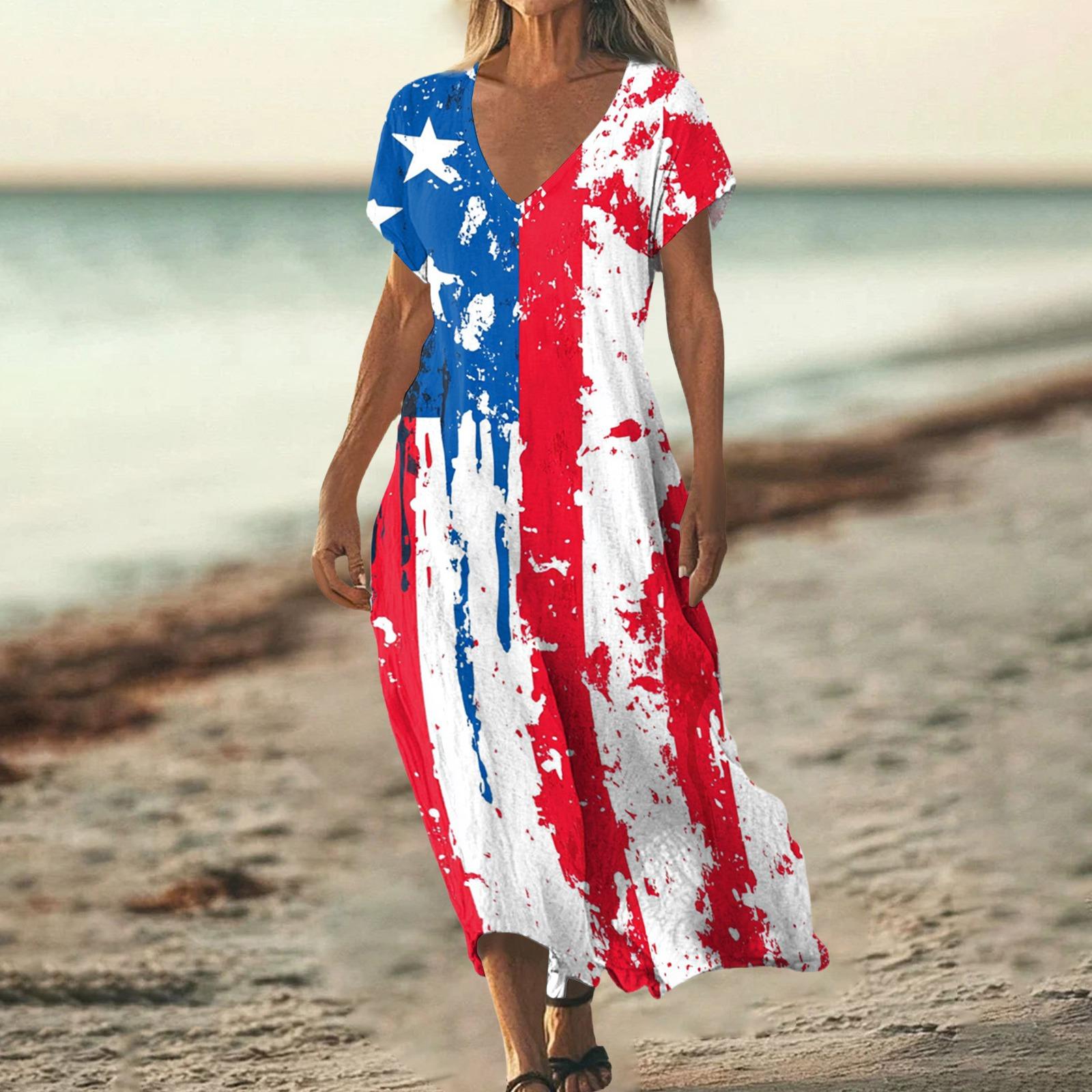 

Summer Dress Women s Long Beach Dress Elegant Dress V-Neck Short Sleeve Summer Dress Light Airy L Кіновар