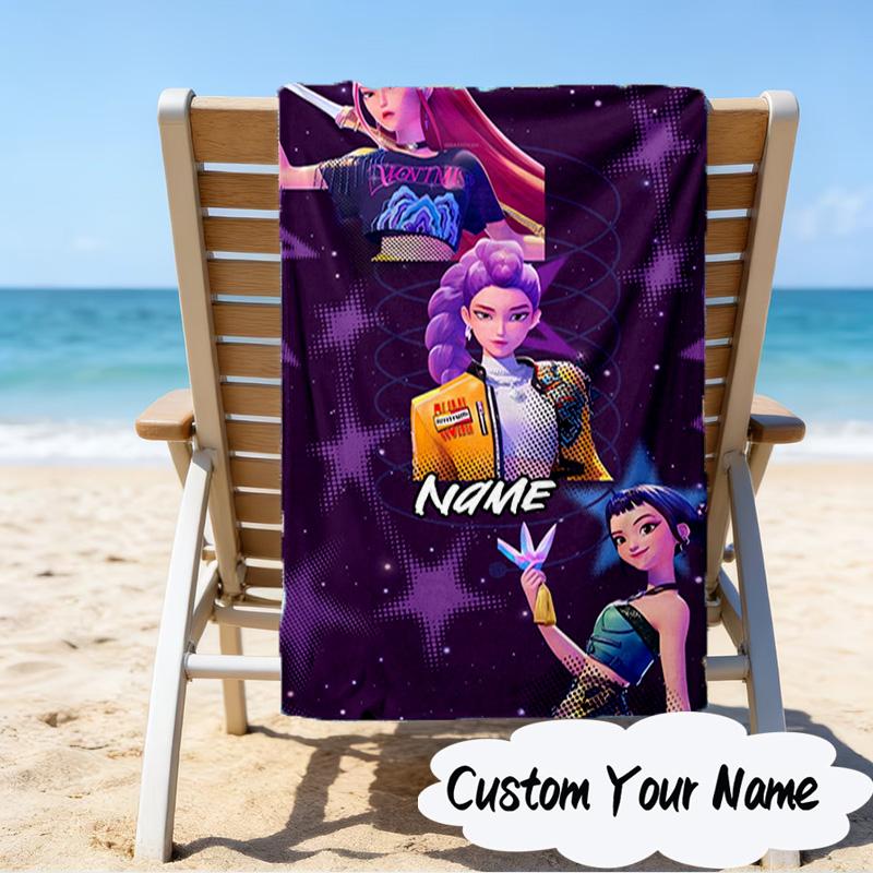 Custom Name KPop Cartoon Microfiber Beach Towel Super Soft & Absorbent for Bath, Beach, Travel  Bath Time Accessory, Fan Gifts