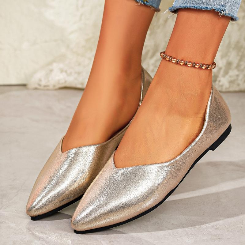 

Shallow pointed flat-soled single shoes spring large size low heel comfortable flat bottom 43 золотий