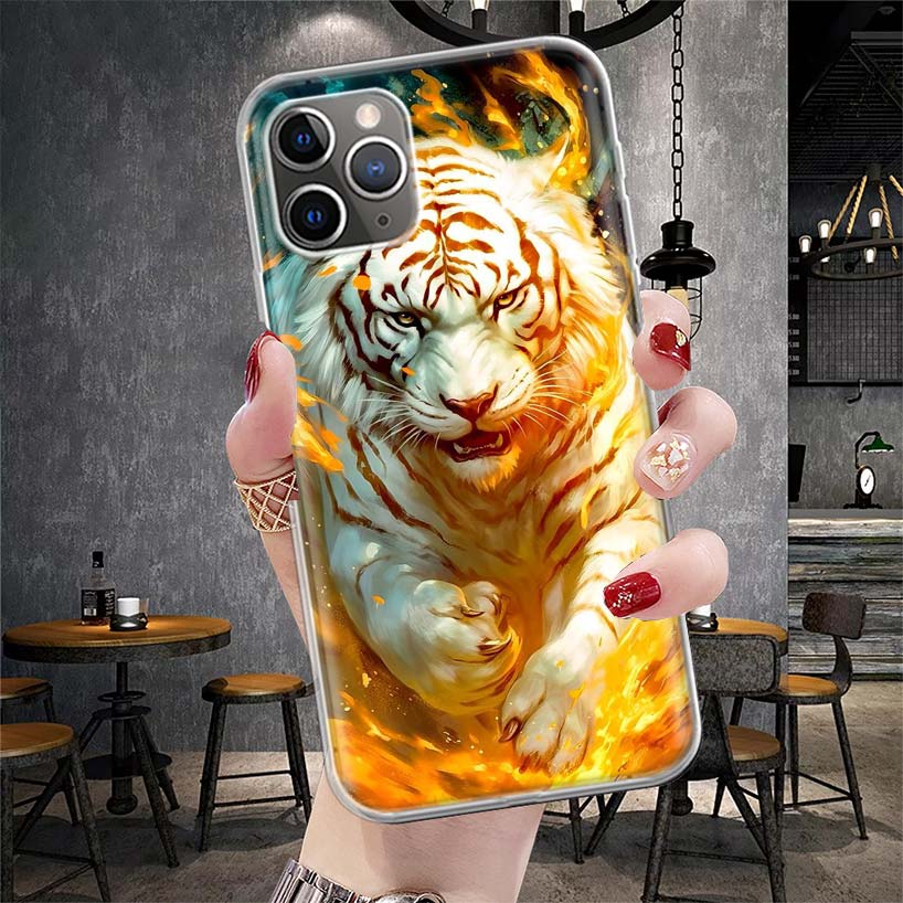 Funda Suave de Animal Tigre Feroz para Teléfono para IPhone 11 17 Air 16E 16 Pro Max 15 + 14 Plus 13 Mini 12 Apple 7 SE 8 Fundas Coque 11