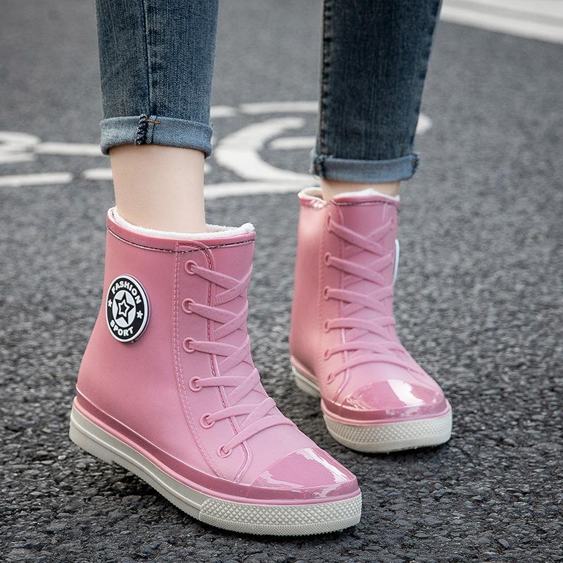 Fashion rain shoes women's winter non-slip medium tube water shoes water boots short tube rain boots car wash shopping kitchen shoes glue shoes tide