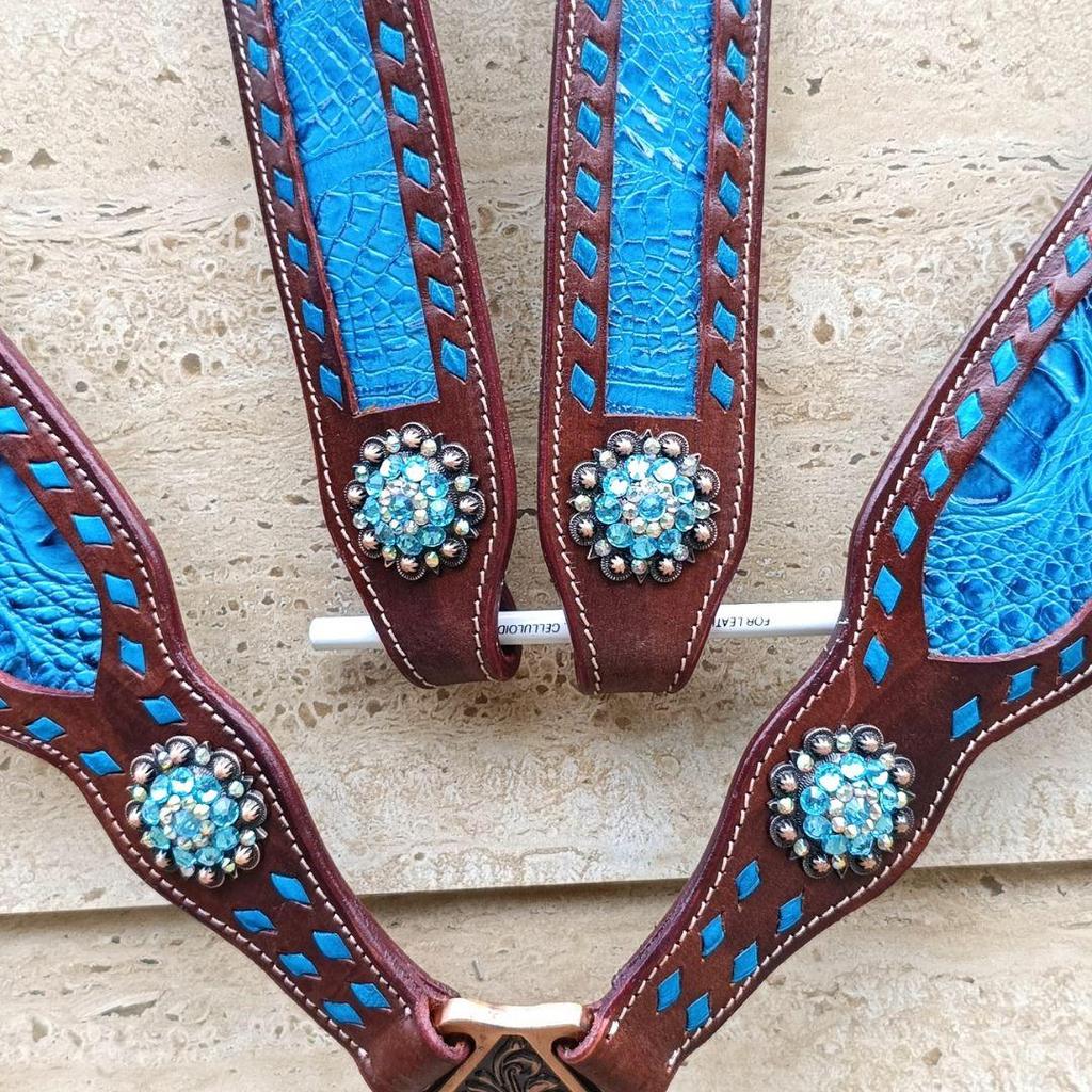 Premium Horse Show Saddle Tack Western Leather Headstall Breast Collar