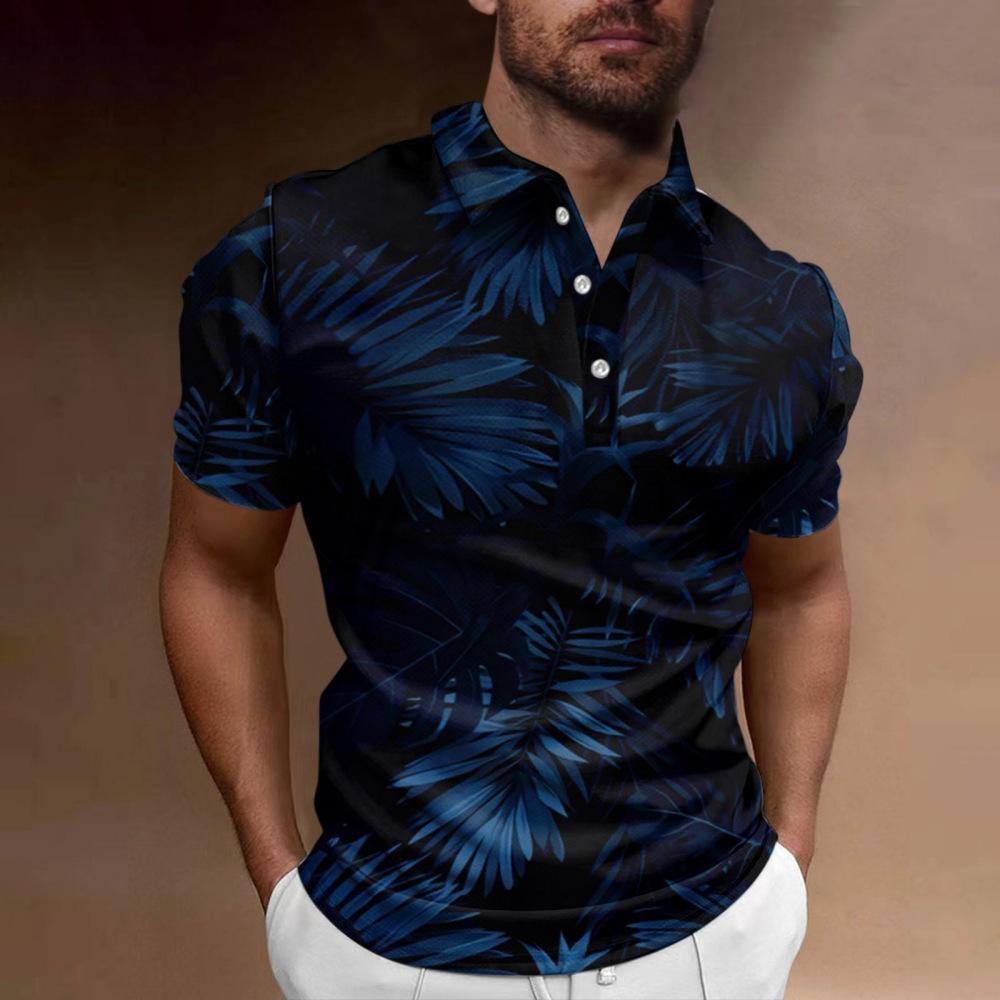 Trendiges kurzärmeliges Poloshirt mit Blumenprint, perfekte Freizeitkleidung für Herren.